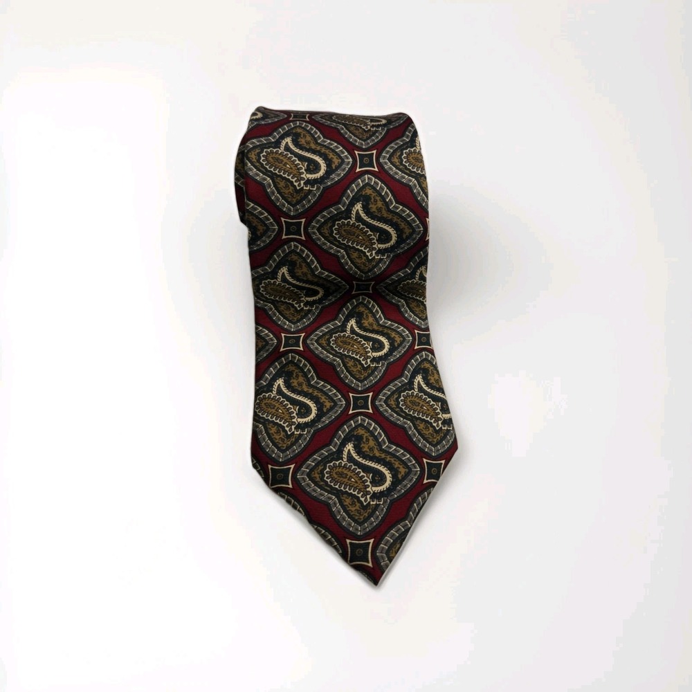 Christian Dior Monsieur Silk Tie Burgundy Paisley Geometric Vintage Men's...